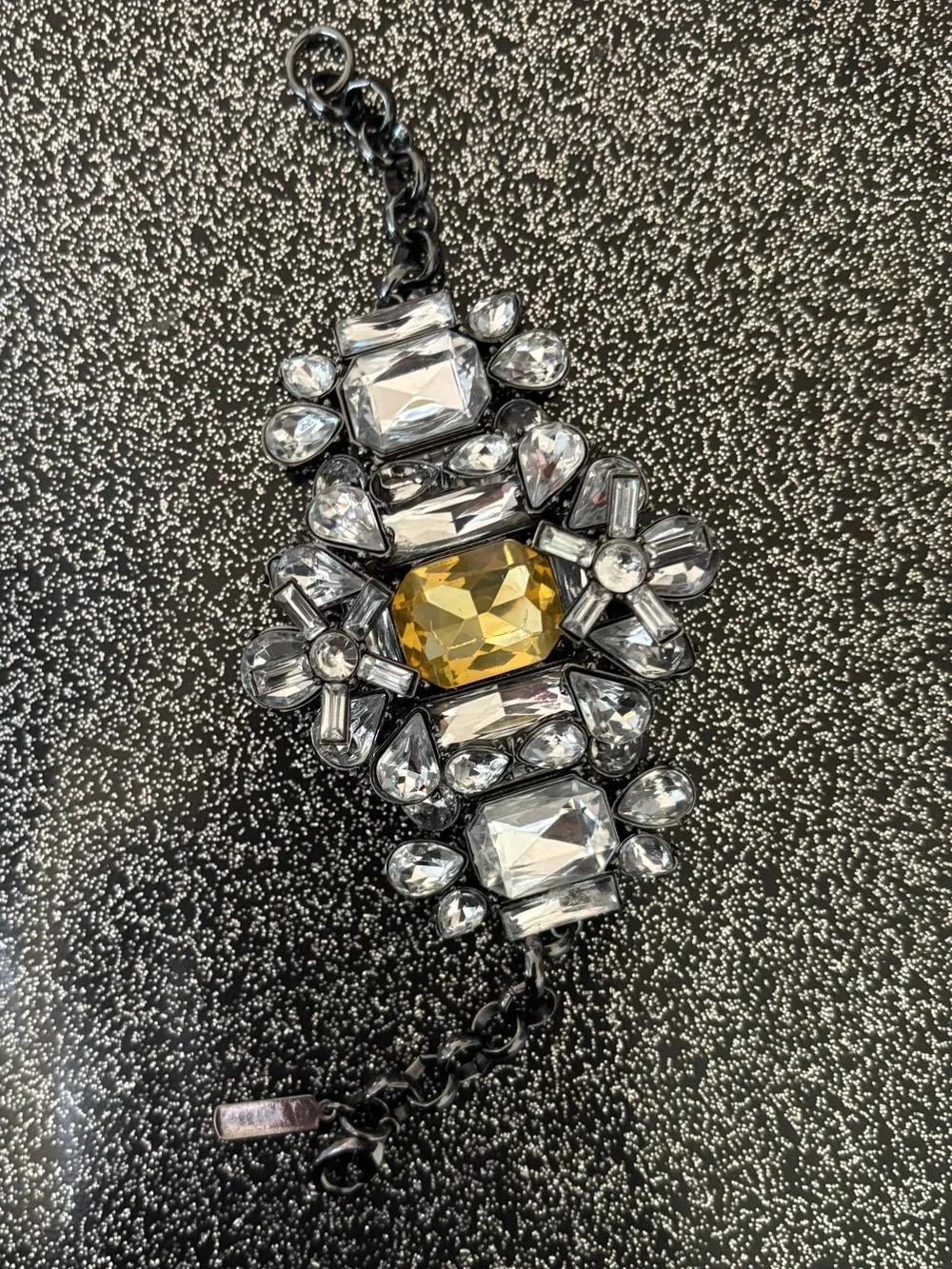 CACHÉ Amber Clear Rhinestone Statement Bracelet Gunmetal READ